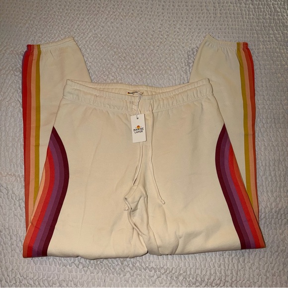 Marine Layer Cloud 9 Anytime Sweatpant Rainbow Striped Antique White NWT - Picture 3 of 9